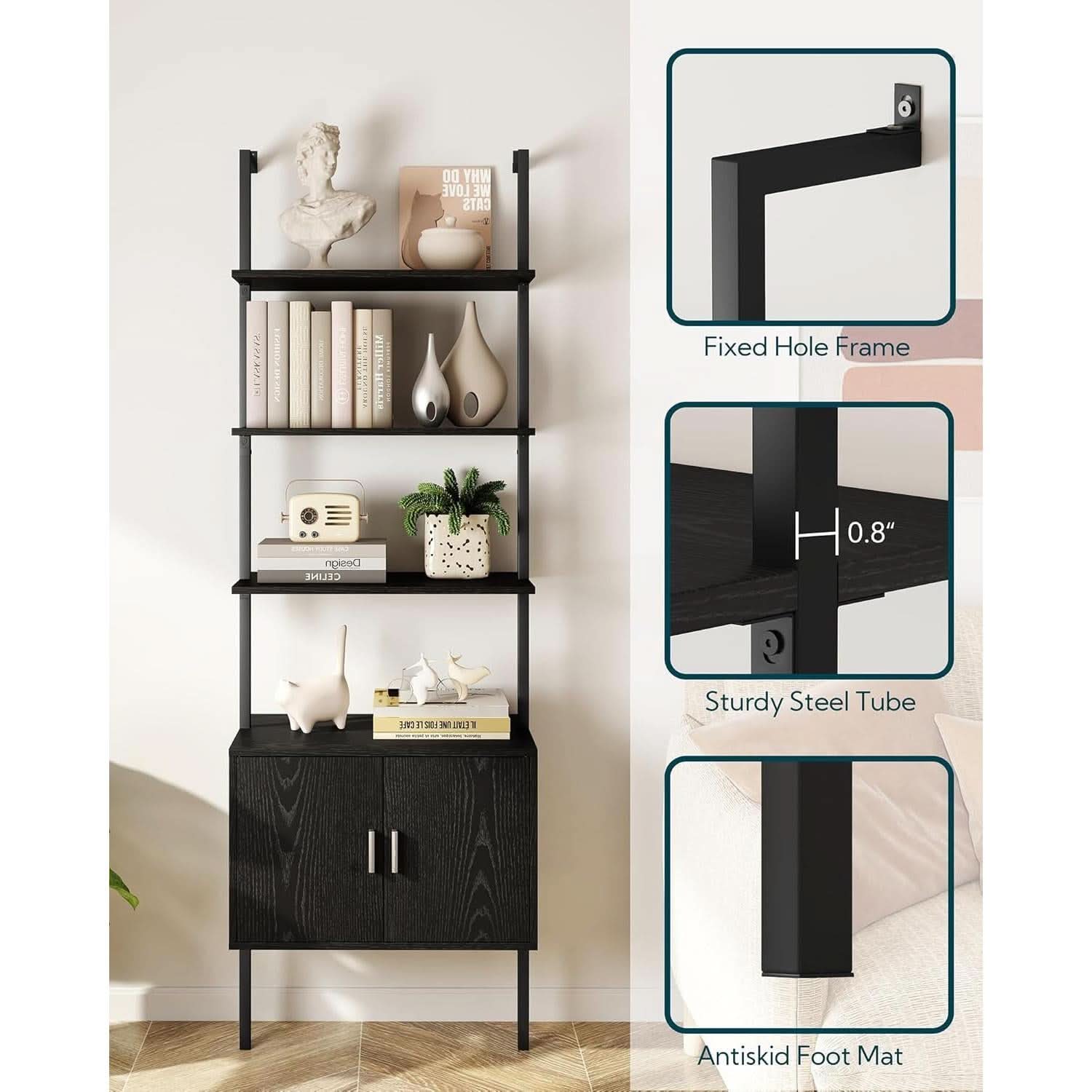 73 Inch Tall Bookshelf Black Wood Grain Living Room
