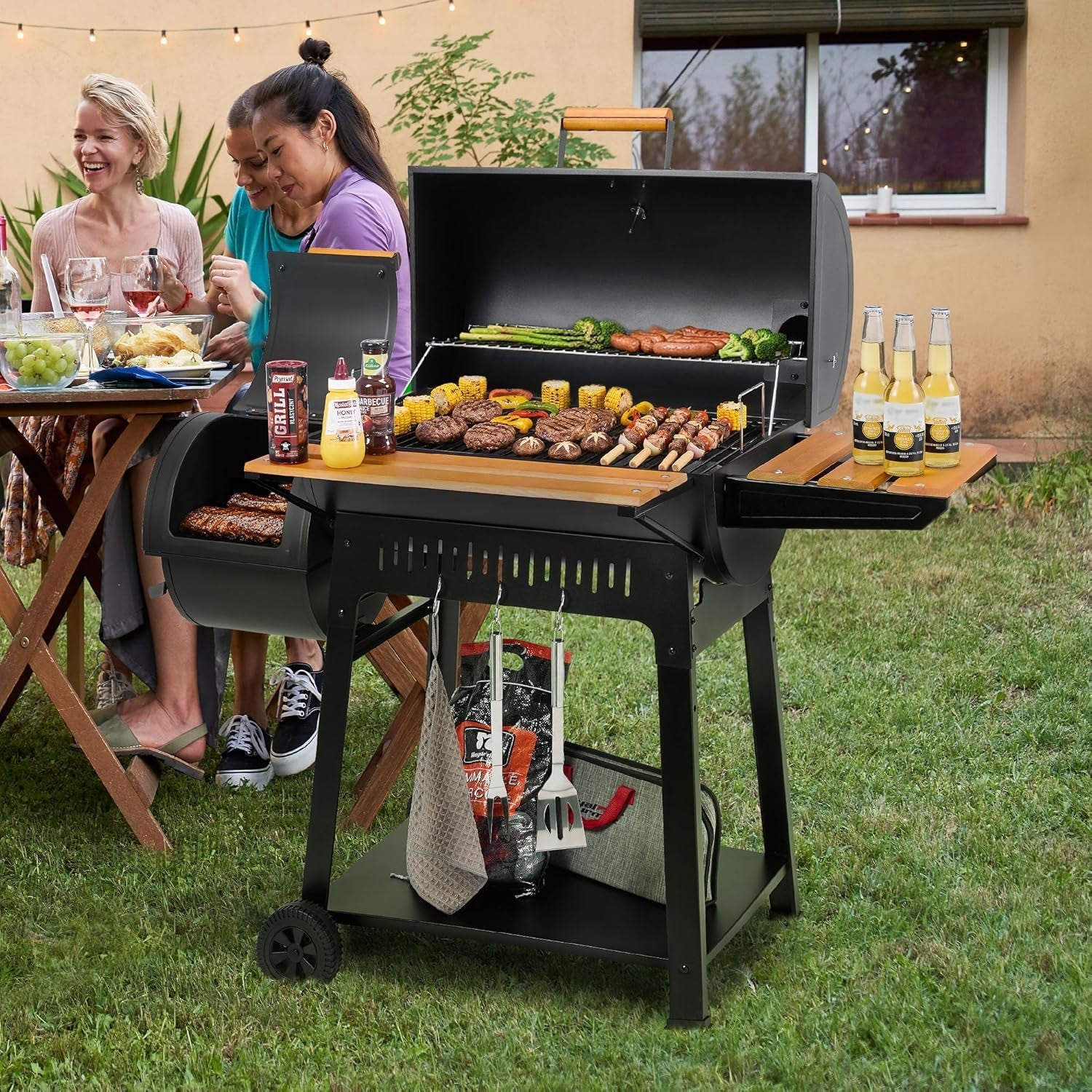 Barrel Charcoal Grill Outdoor Offset Smoker 824 SquareIn