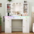 White Vanity Desk With Adjustable Multicolor Lighting