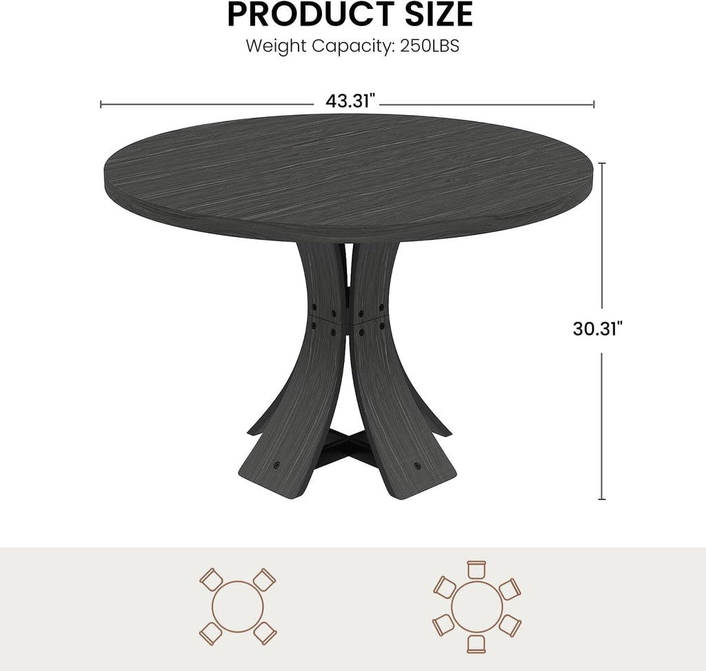 43 Charcoal Circular Dining Table Hardwood Farmhouse