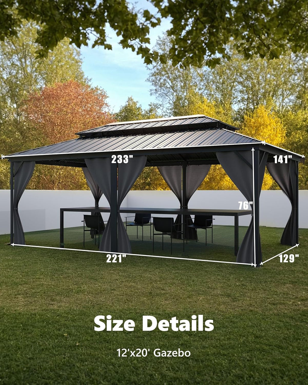 Hardtop Gazebo 12X20Ft Weatherproof Patio Outdoor Roof