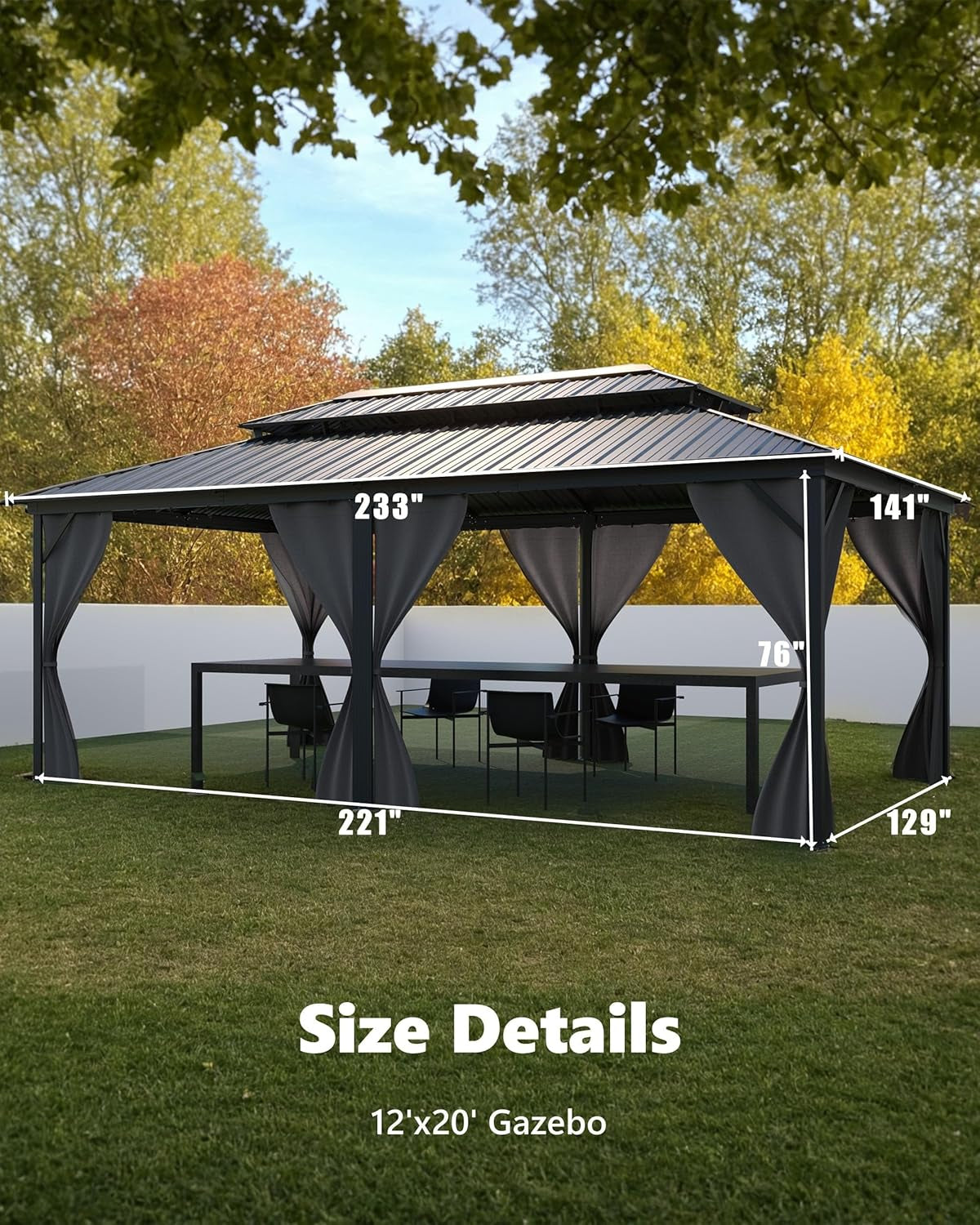 Hardtop Gazebo 12X20Ft Weatherproof Patio Outdoor Roof