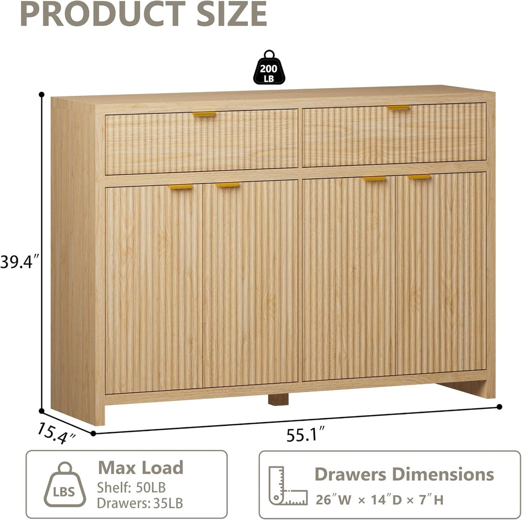 55Inch Wide Fluted Sideboard Buffet Cabinet Storage