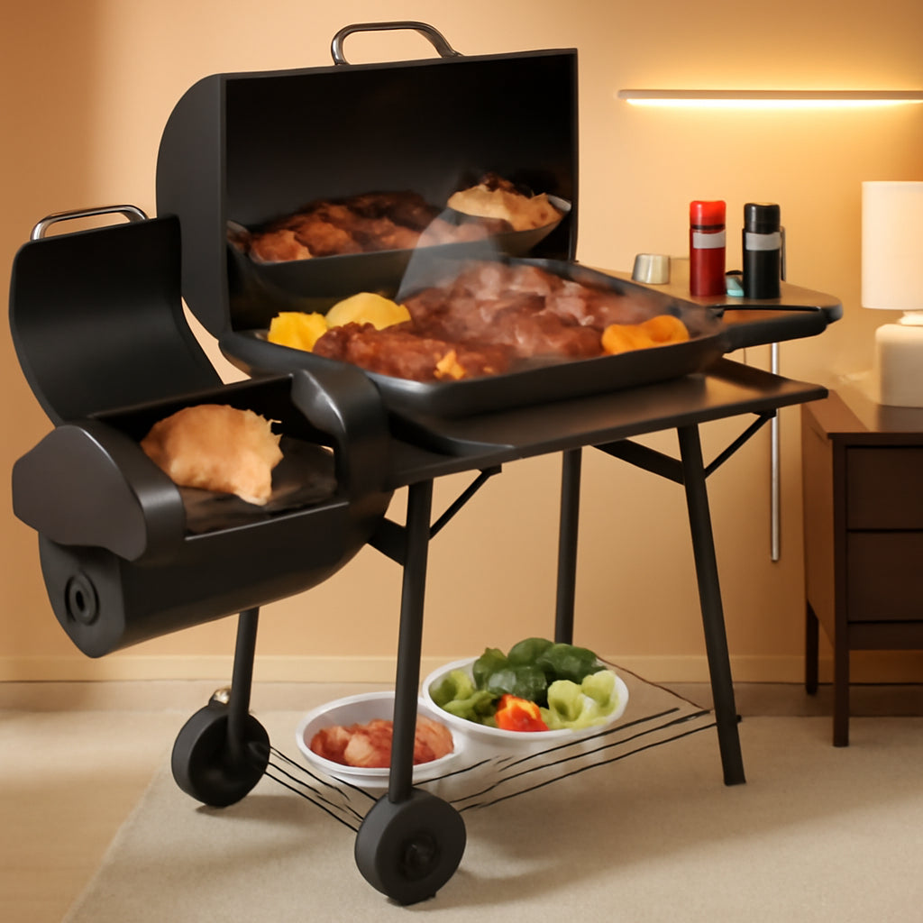 Barrel Charcoal Grill With Offset Smoker Large Capacity