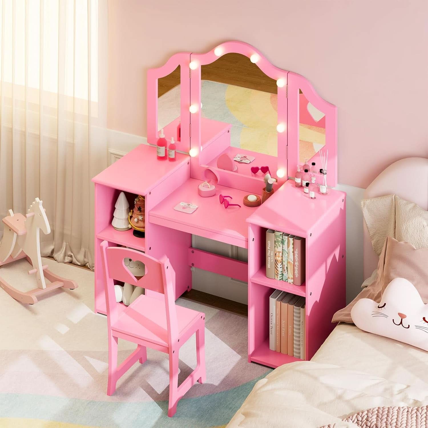 Kids Vanity Table With Princess Multifunctional Storage