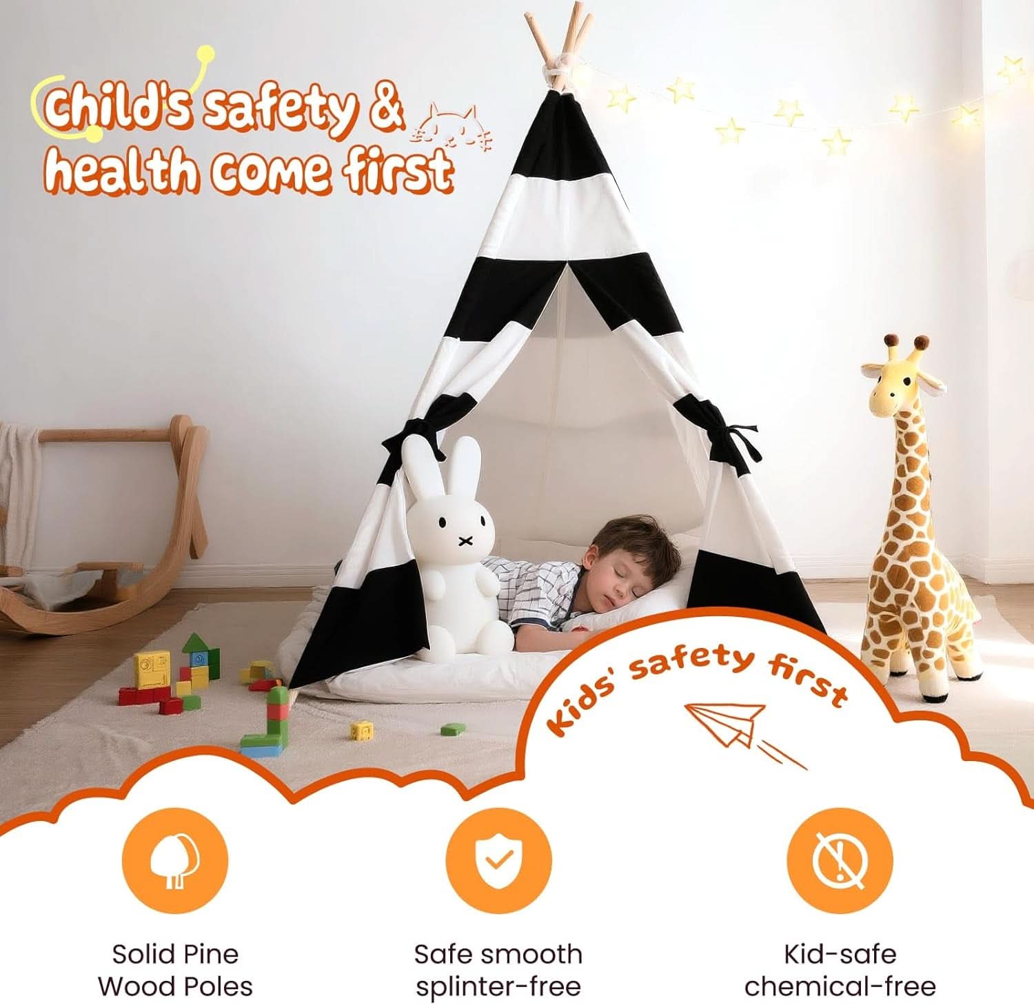 Kids Teepee Tent Ultra Portable CarryBag StripeBlack