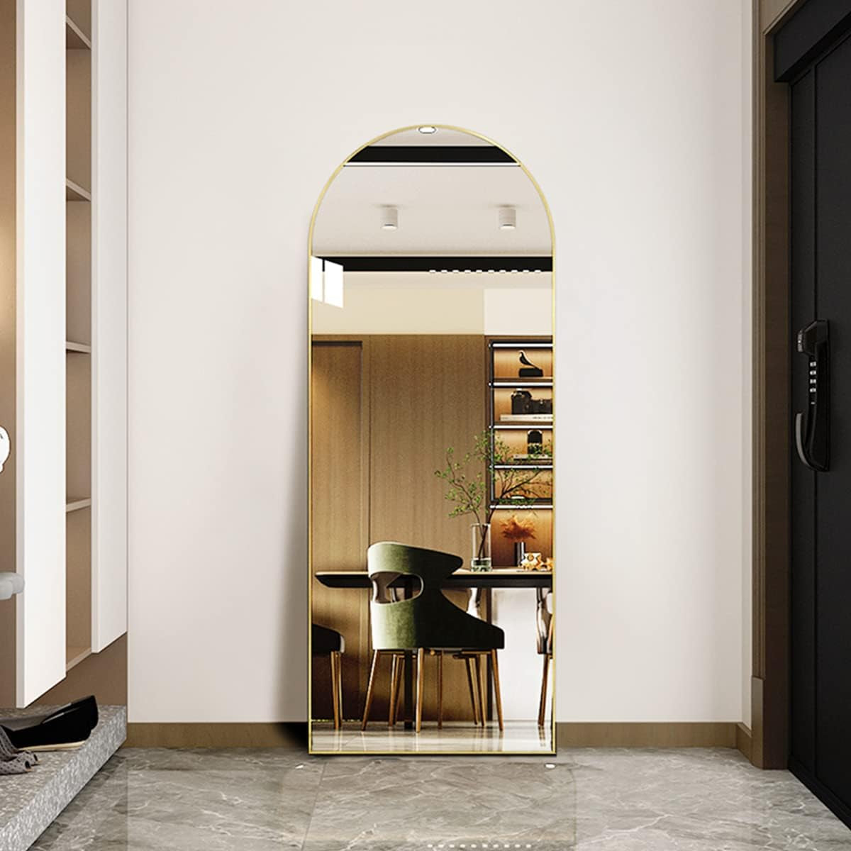 Gold Floor Mirror With Luxurious Arched Freestanding