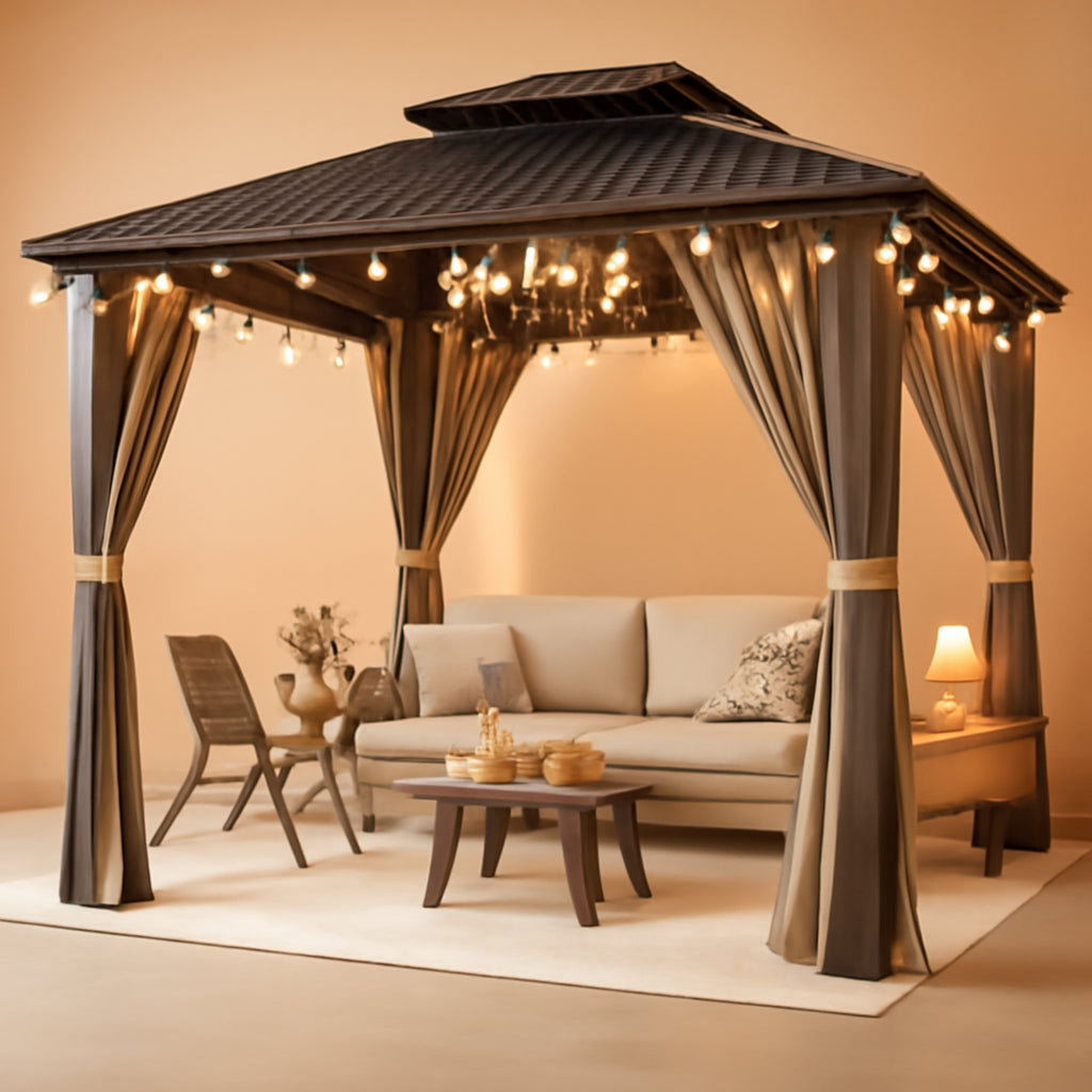 10x12 Gazebo Hardtop Aluminum Frame Galvanized Roof