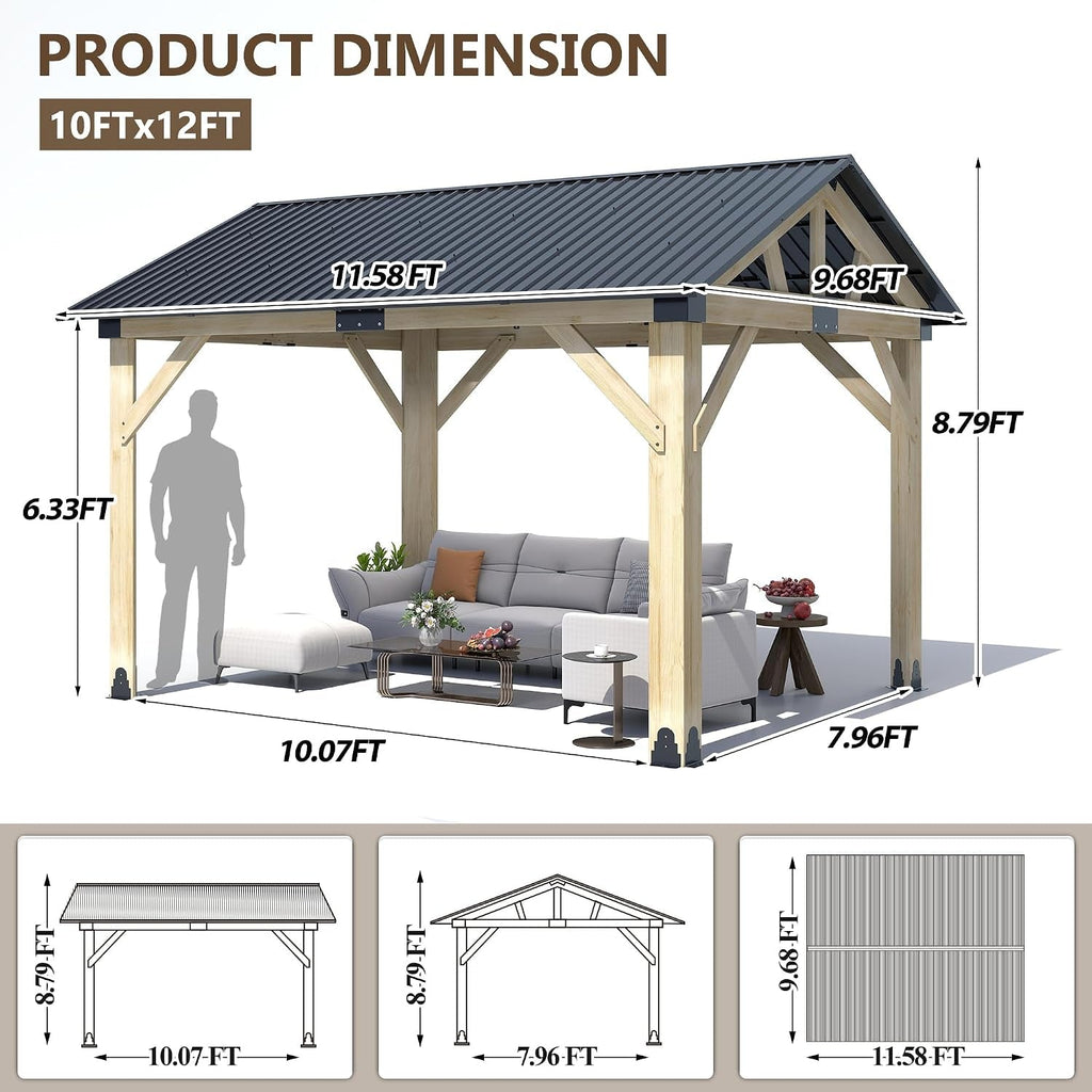 Premium Weatherproof Cedar Wood Gazebo 10x12 Hardtop