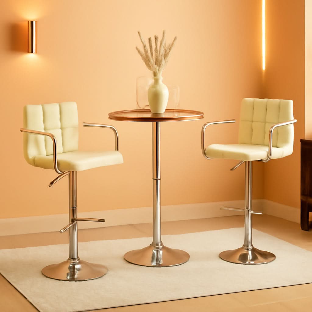 Beige Tall Bar Stools Adjustable Swivel Set Of Two