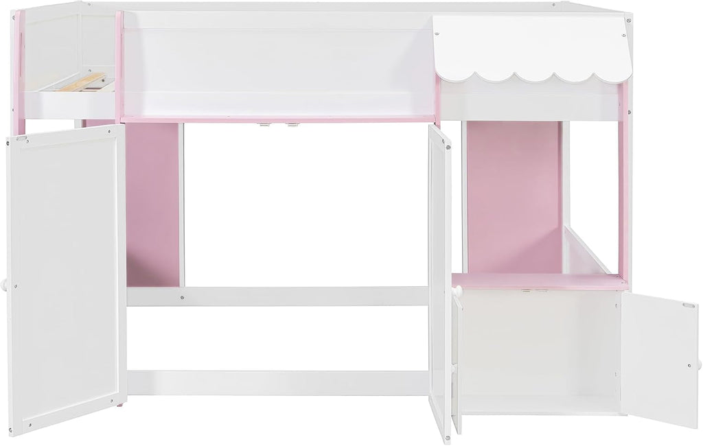 Full Size Loft Bed With Playhouse Cabinets