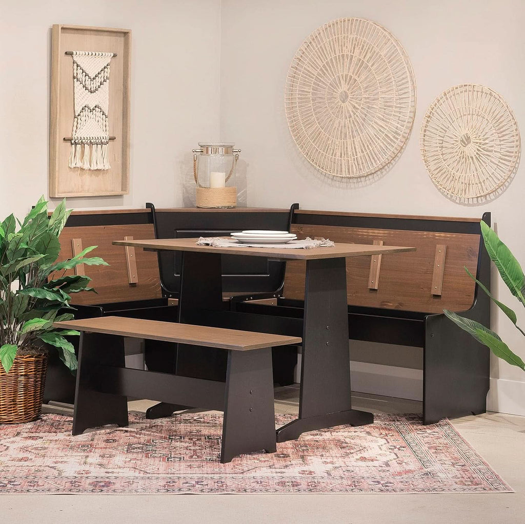 Black Pecan Five Seat Dining Set With Storage Benches