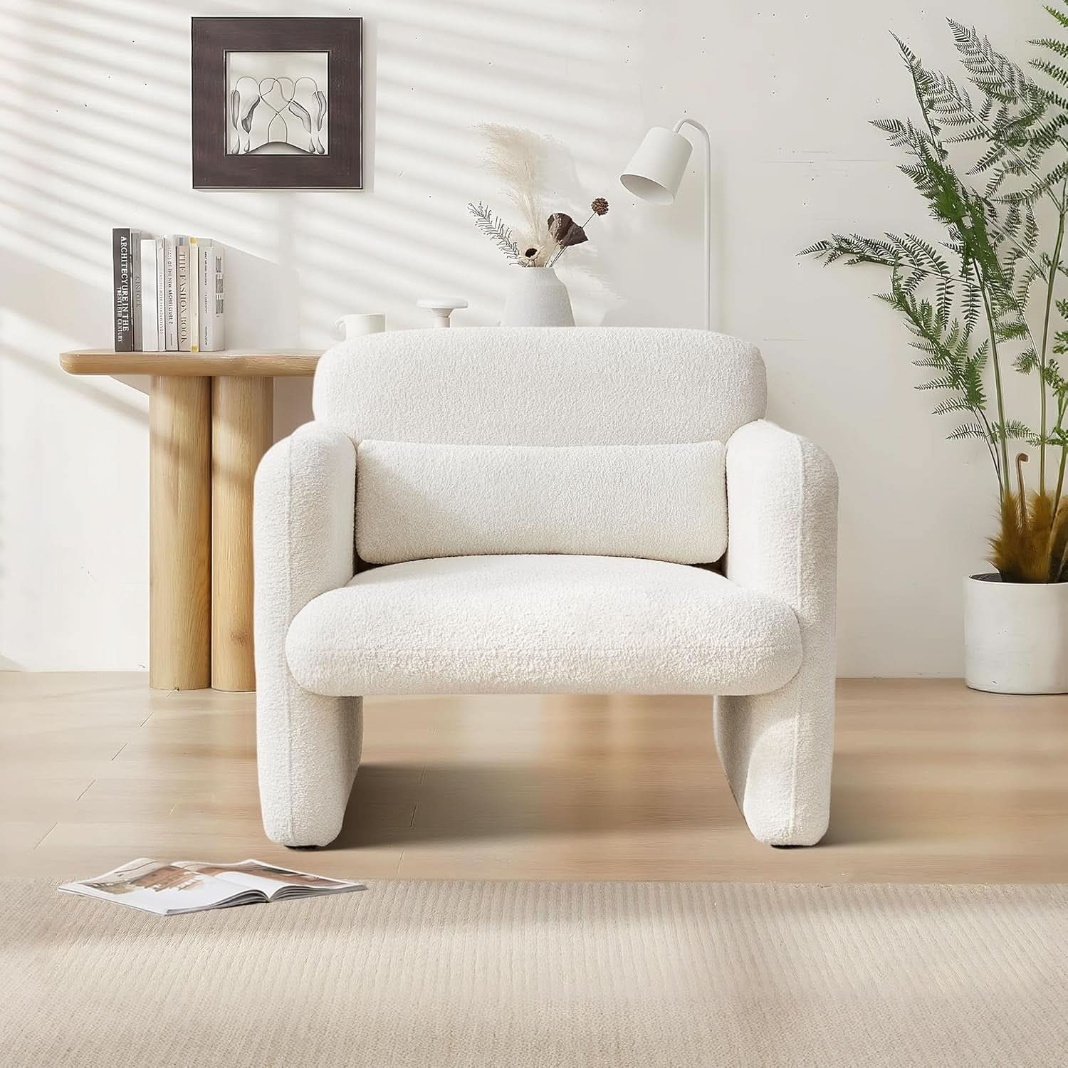 LuxuriousAndComfortable Lambswool Fabric Accent Chair With Arms