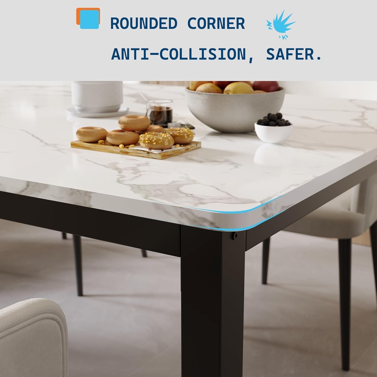 78 Inches Marble Industrial Rectangular Dining Table