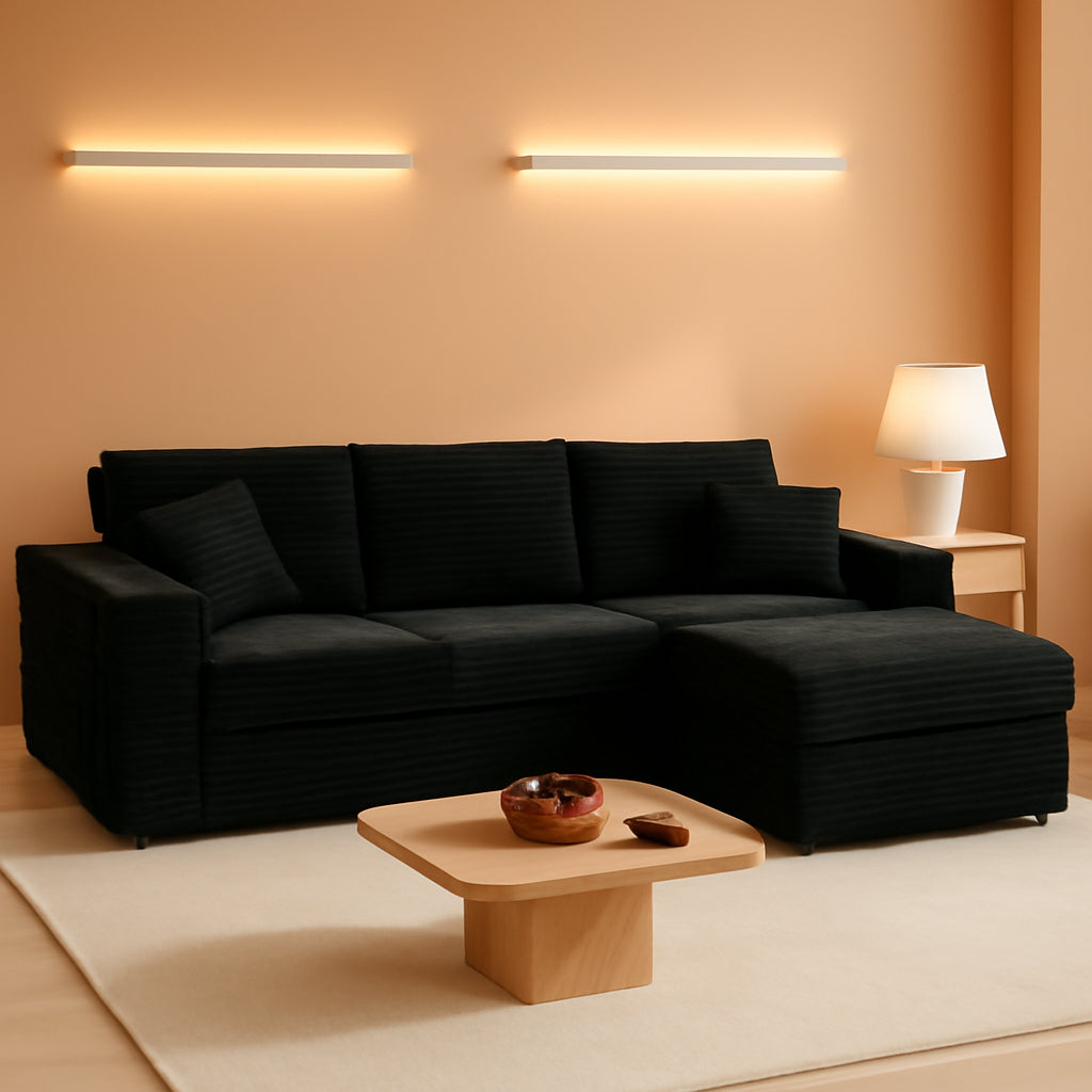 108 Inch Corduroy Left Facing Sectional Sofa Charcoal