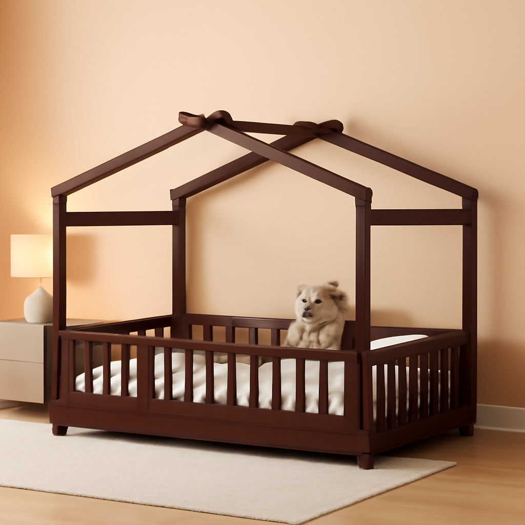 Montessori Floor Twin Bed Kids No Box Spring Walnut Finish