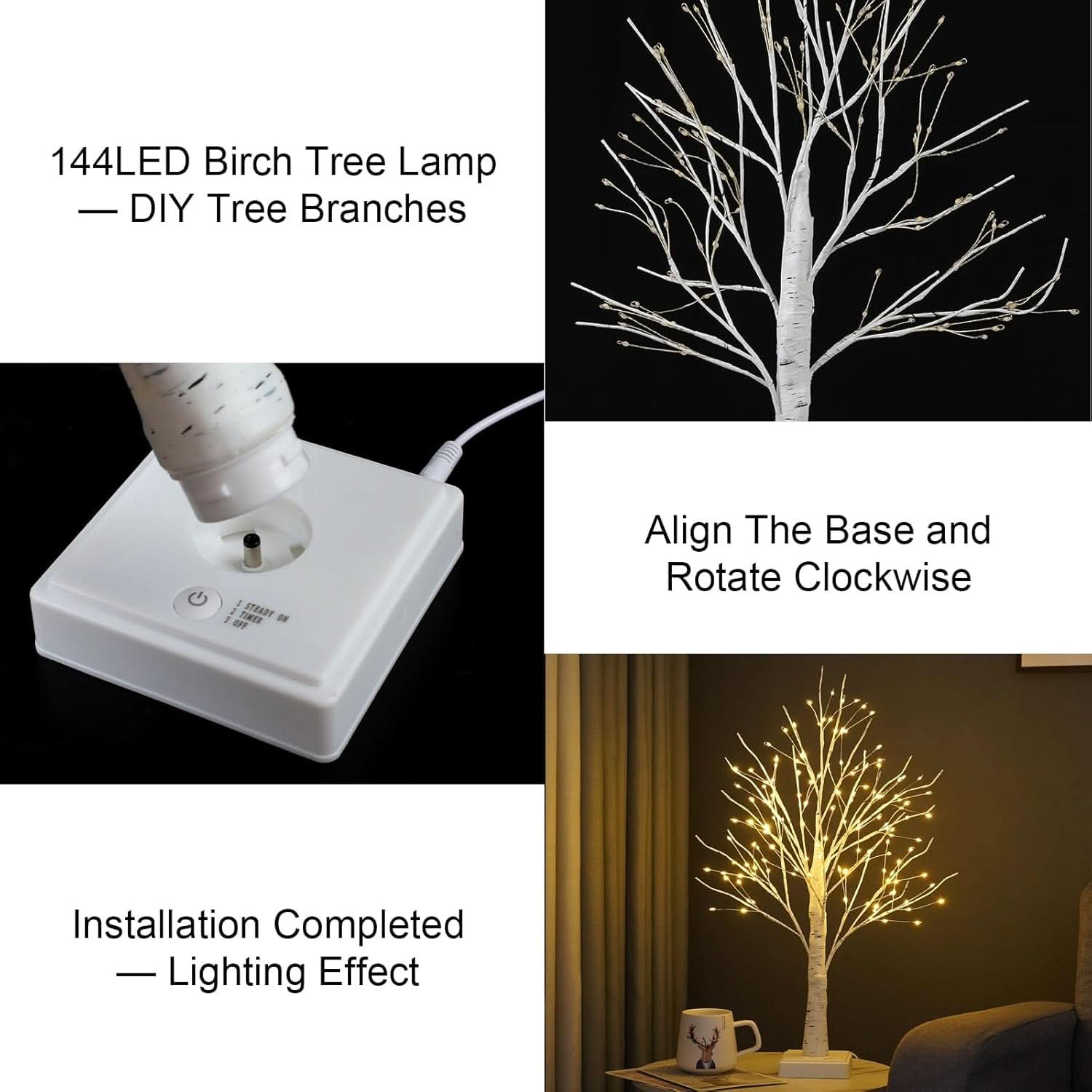 Warm White Birchwood LED 144 Lumine scence Table top