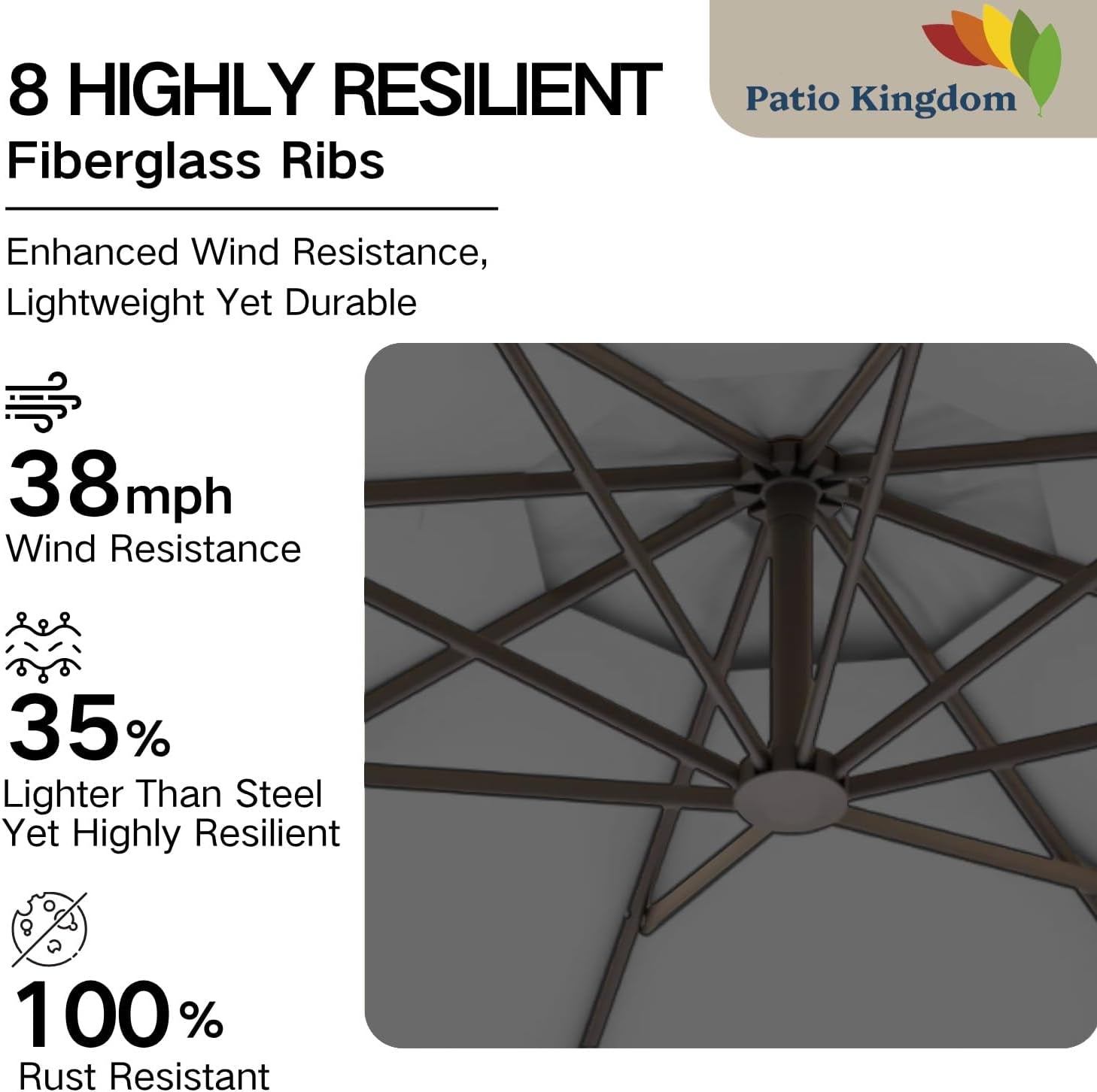 10Ft Patio Umbrella Weather Resistant Fiber glass Ribs Tilt