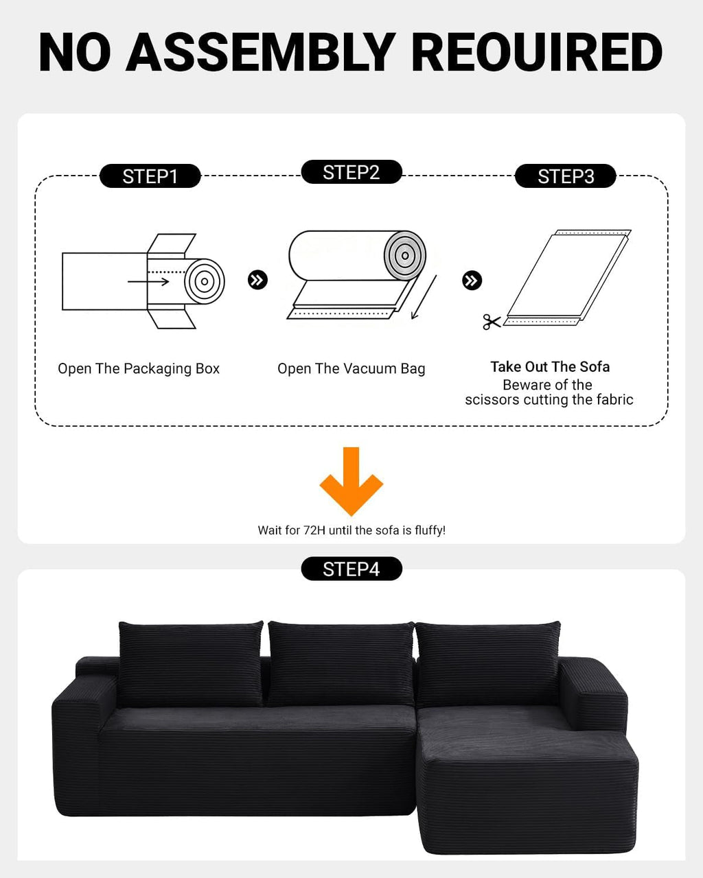 96 Inch Cloud Contemporary Sectional Sofa Charcoal