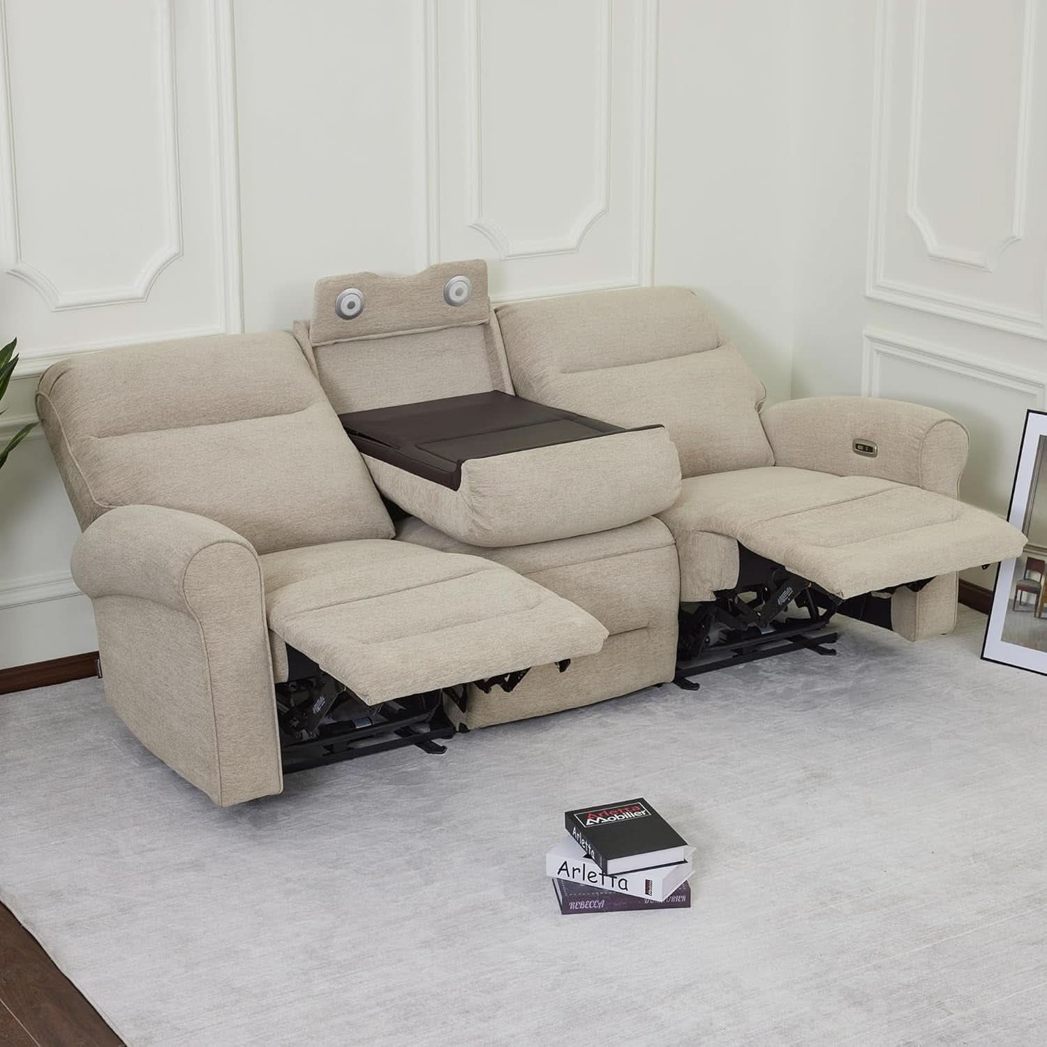 87.8 Inch Wall Hugger Reclining Sofa With Drop Down Table
