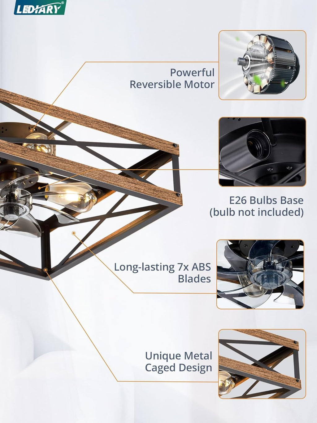 20 Inch Industrial Caged Flushmount Ceiling Fan Remote