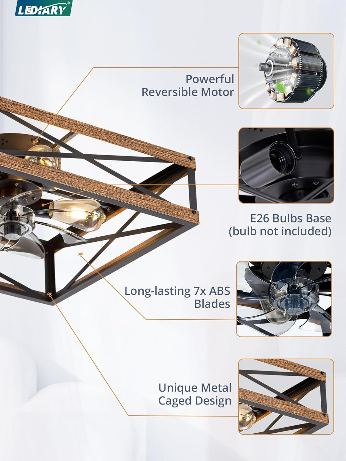 20 Inch Industrial Caged Flushmount Ceiling Fan Remote