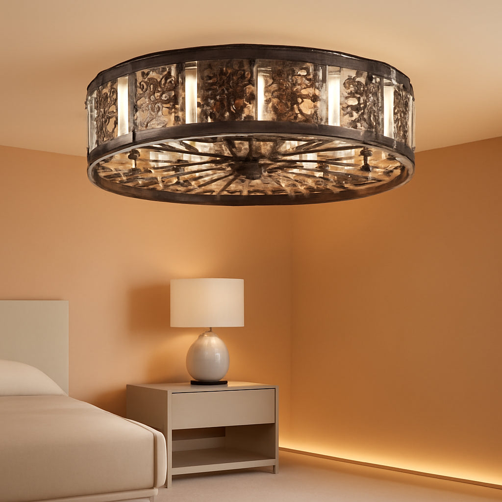 20-Inch Black Gold Caged Ceiling Fan With Integrated Light