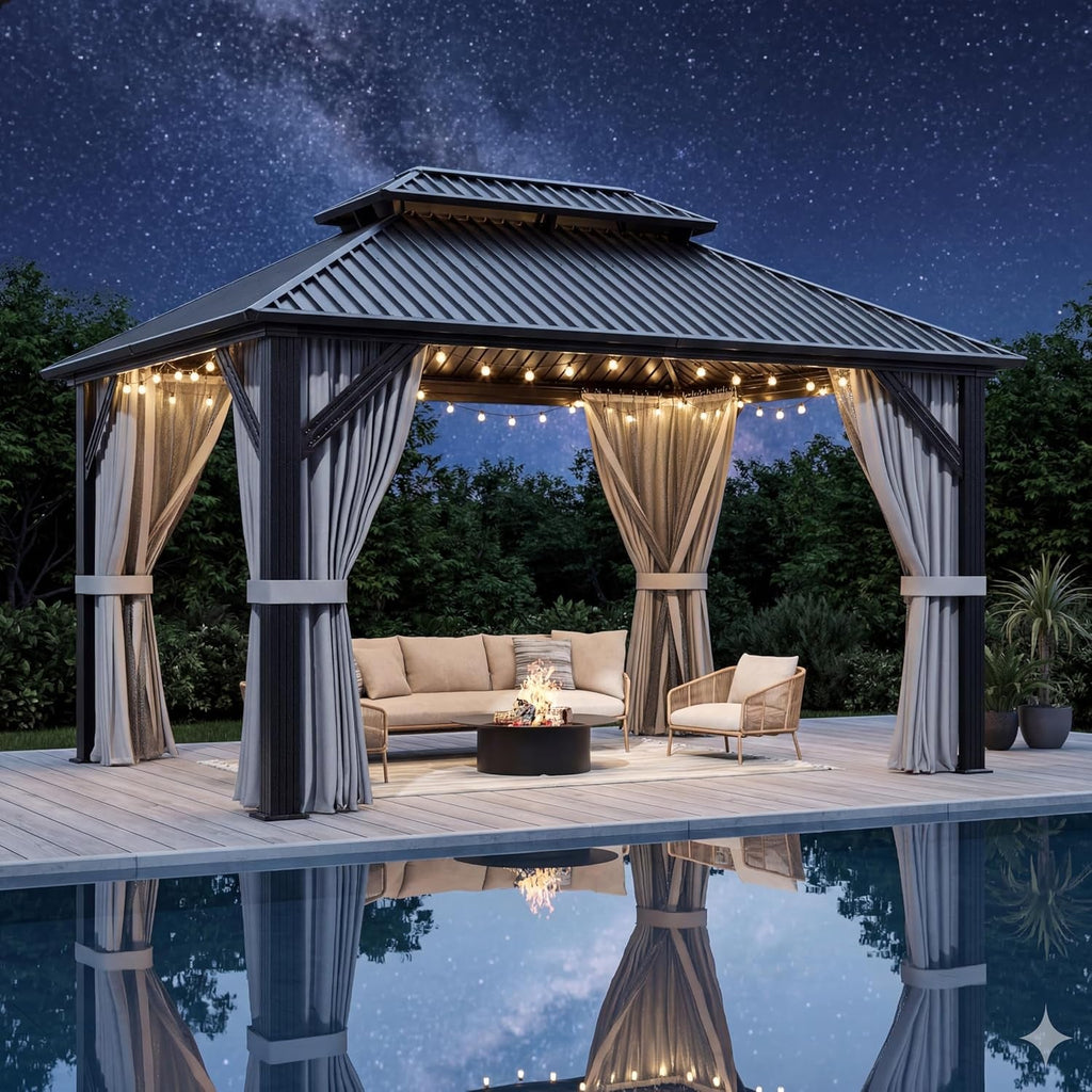 10x12 Gazebo Hardtop Aluminum Frame Galvanized Roof