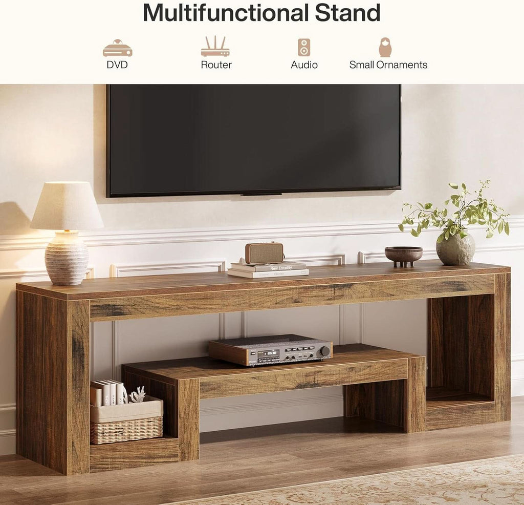 63 Inch Farmhouse Rustic Walnut TV Entertainment Unit