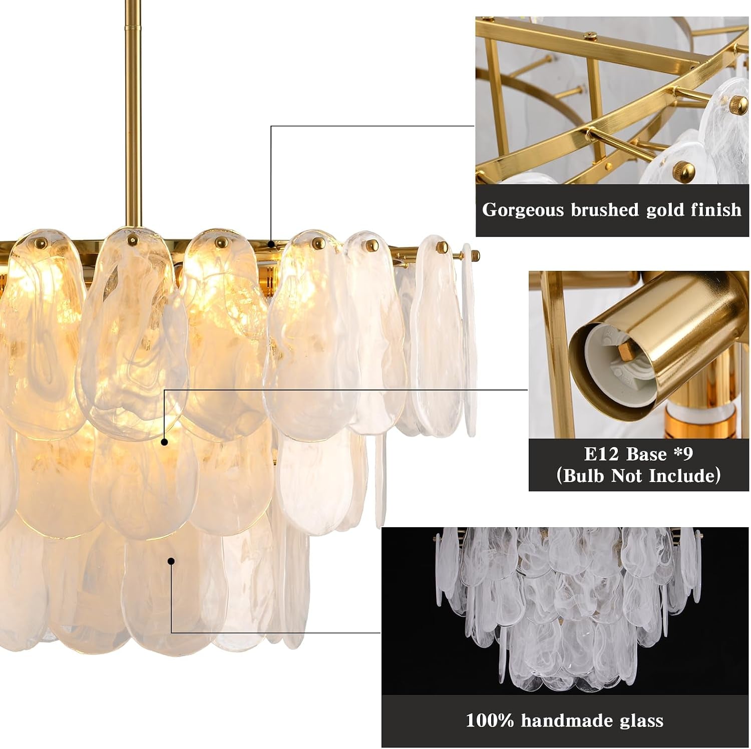 Gold Crystal Glass Chandelier 23.6 Inches Lighting