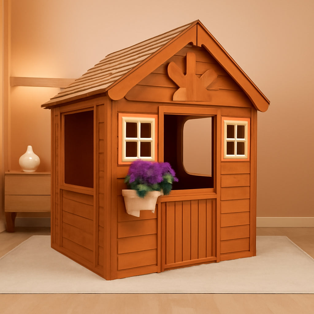 Outdoor Wooden Kids Playhouse With Flowerpot Holder