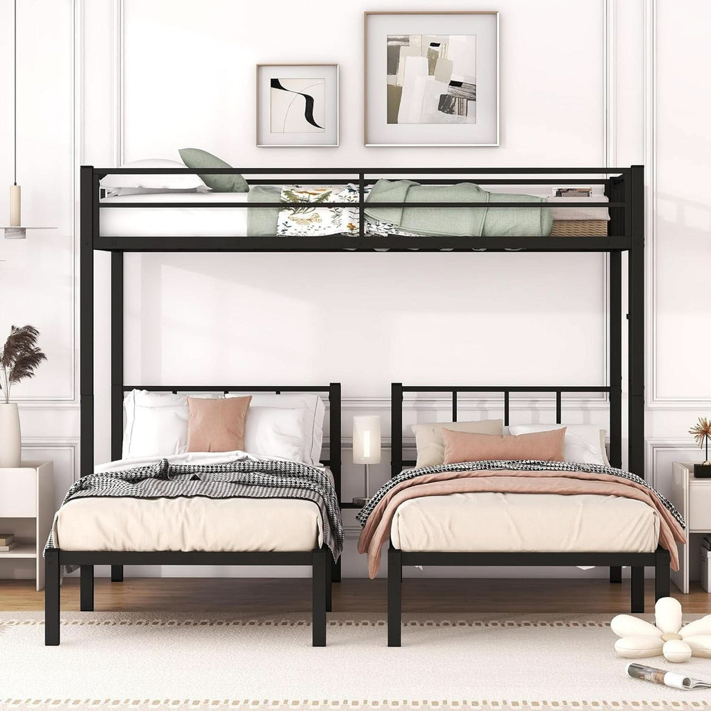 Triple Bunk Bed For Three Kids Built In Desk Black