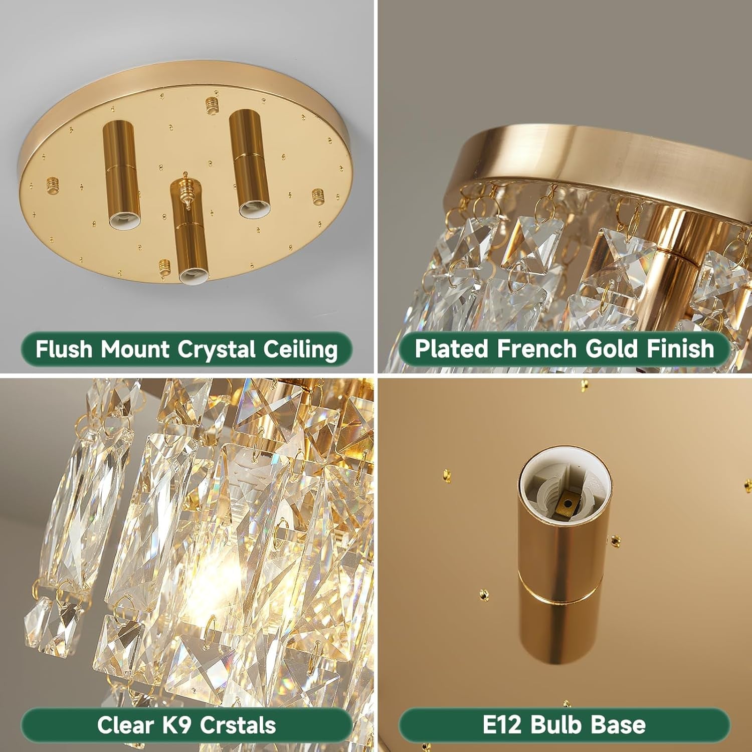 Compact Crystal Chandelier French Gold Ceiling Fixture