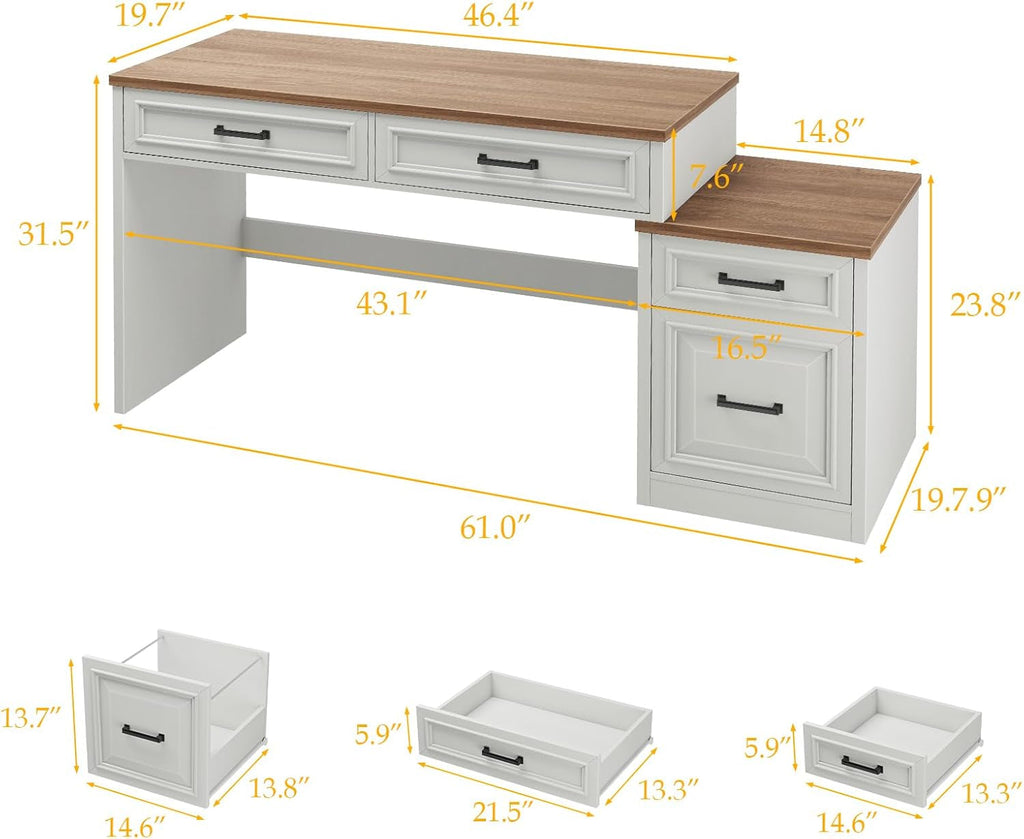 61 Inch Distressed Farmhouse Computer Desk Storage