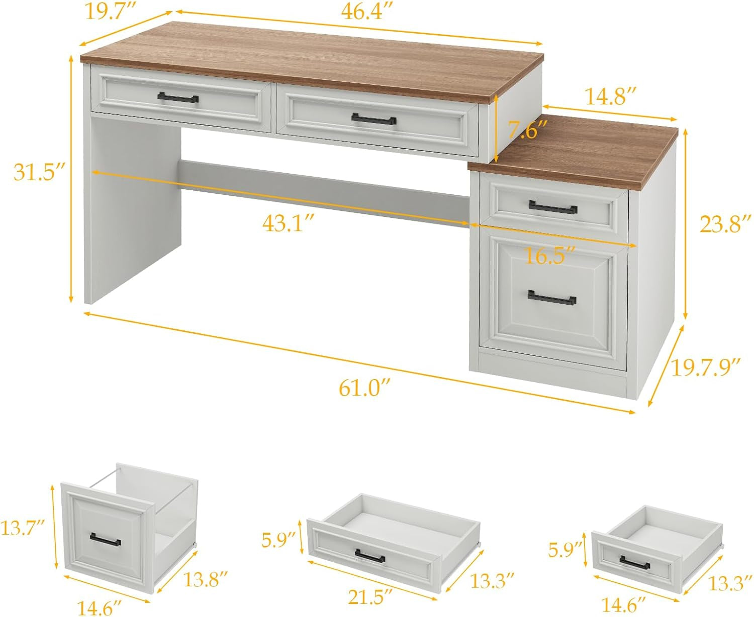 61 Inch Distressed Farmhouse Computer Desk Storage