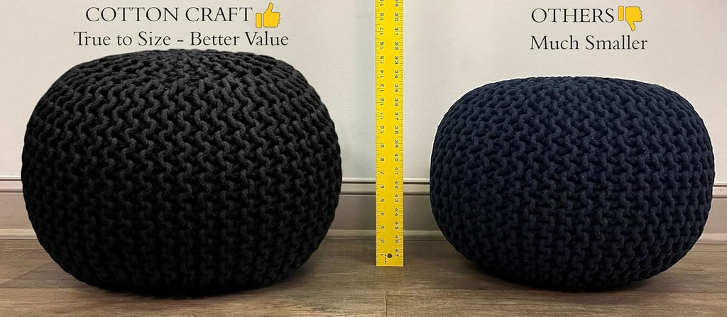 Hand Knitted Tweed Cable Pouf Ottoman, Natural, 20 Inch Diameter