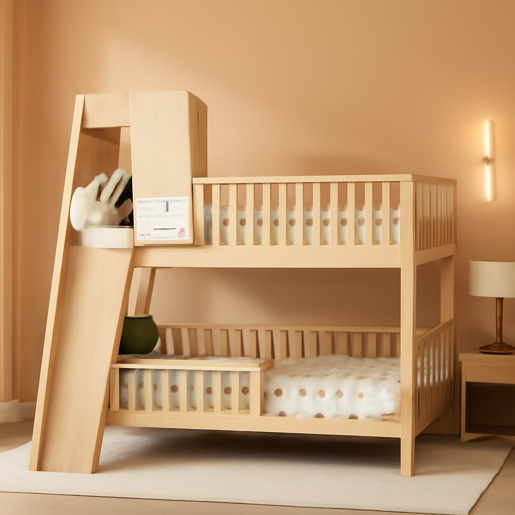 Natural Solid Wood Extra Large Over Queen Bunk Bed Slide