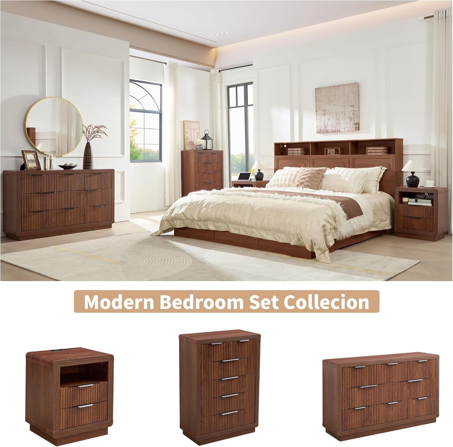 Solid Walnut Six Drawer Dresser Curved Profile 44.4