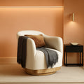 Beige 360 Degree Swivel Upholstered Accent Armchair