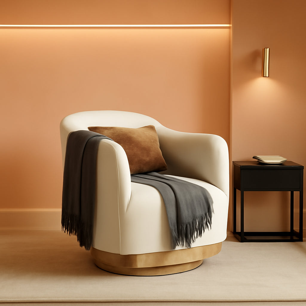 Beige 360 Degree Swivel Upholstered Accent Armchair
