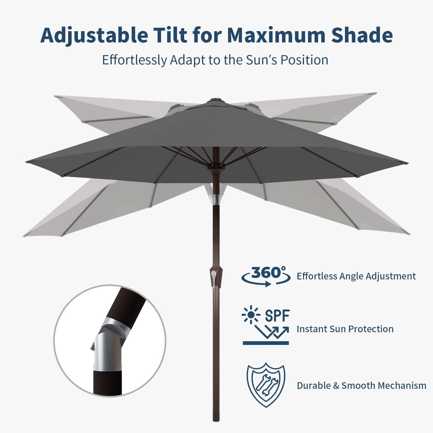 10Ft Patio Umbrella Weather Resistant Fiber glass Ribs Tilt