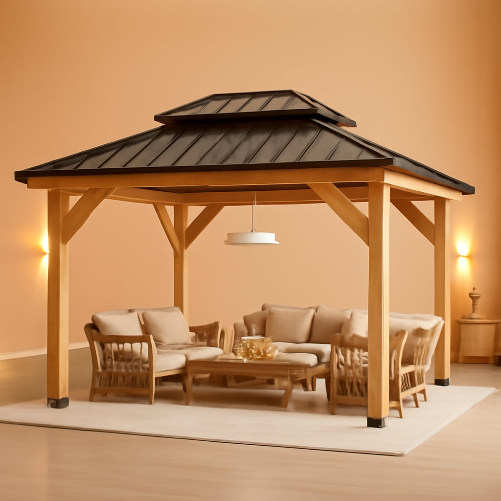 10x12 Wooden Gazebo With Galvanized Rainproof Roof