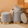 Round Storage Ottoman TwoPack Gray Velvet Upholstered