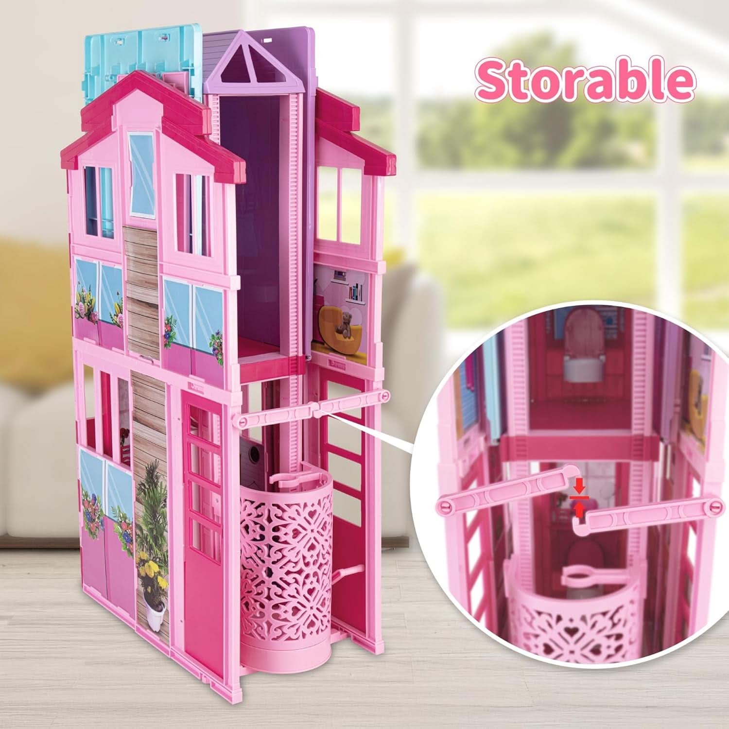 Foldable Dollhouse With Elevator And Spacious Rooms