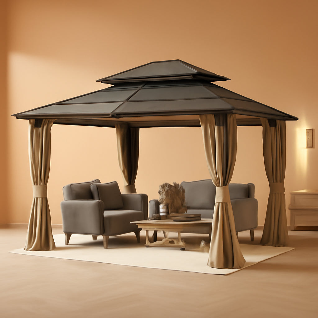 12x14 Aluminum Gazebo Using Beige Textilene Canopy