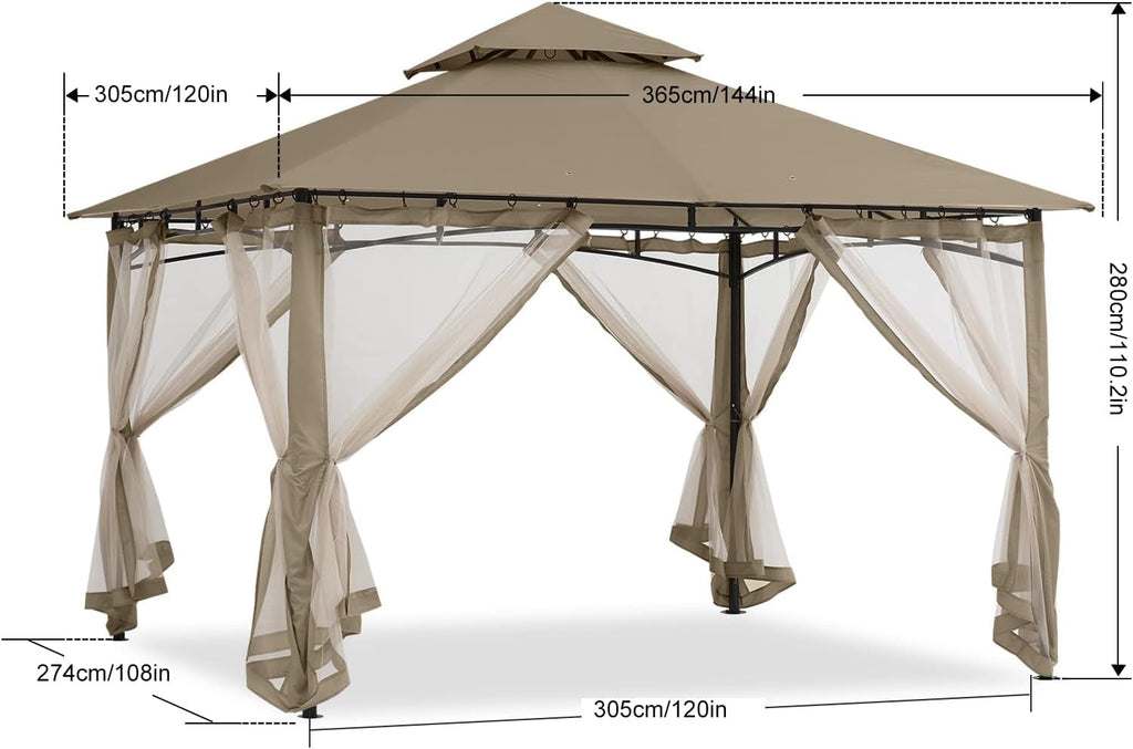 10x12 WeatherResistant Gazebo With Mosquito Netting