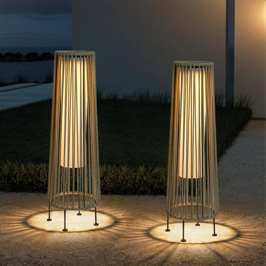 2 Piece Solar Powered Lantern Wicker Solar Patio Lamp Grey
