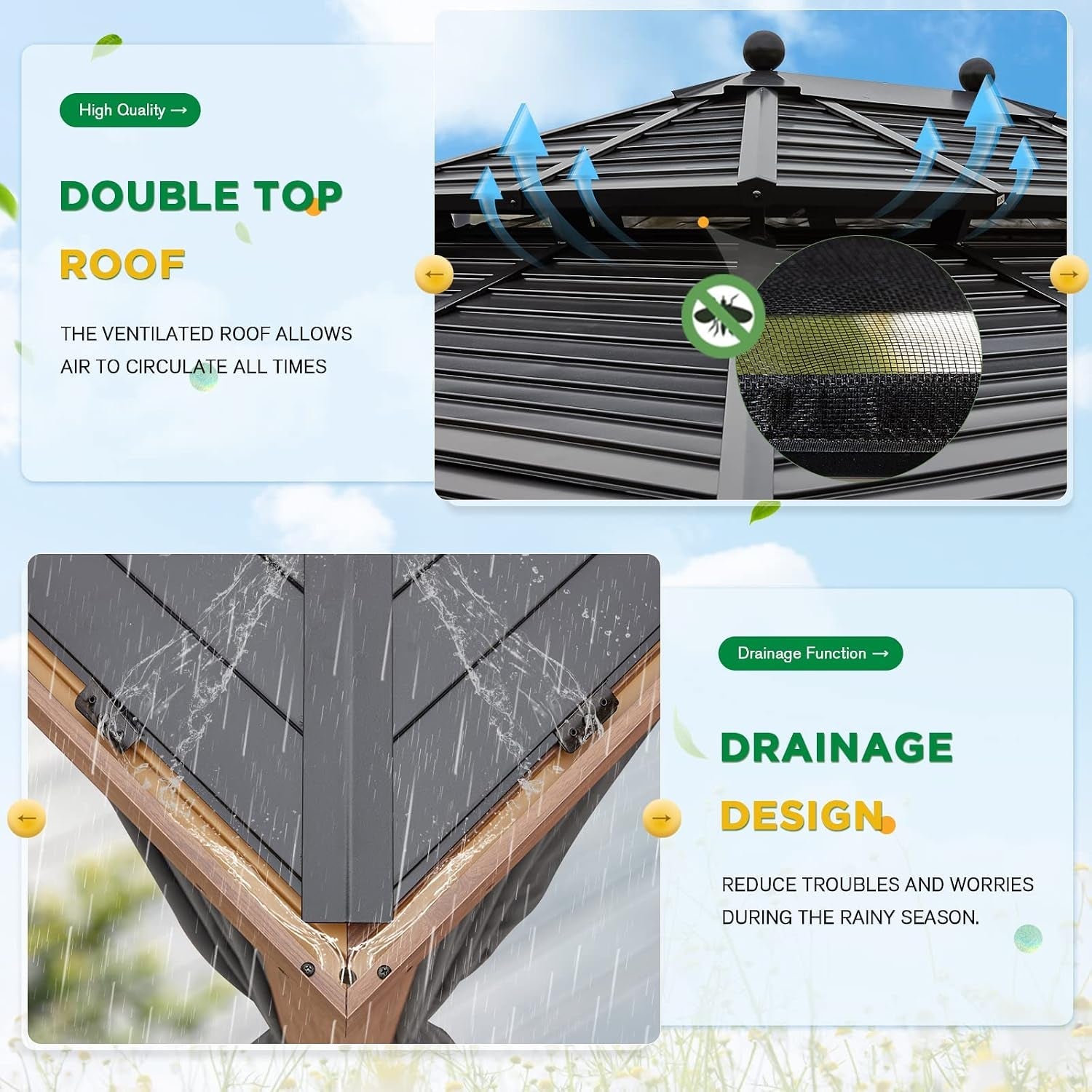 10x13 Outdoor Aluminum Gazebo Hardtop Mosquito Net
