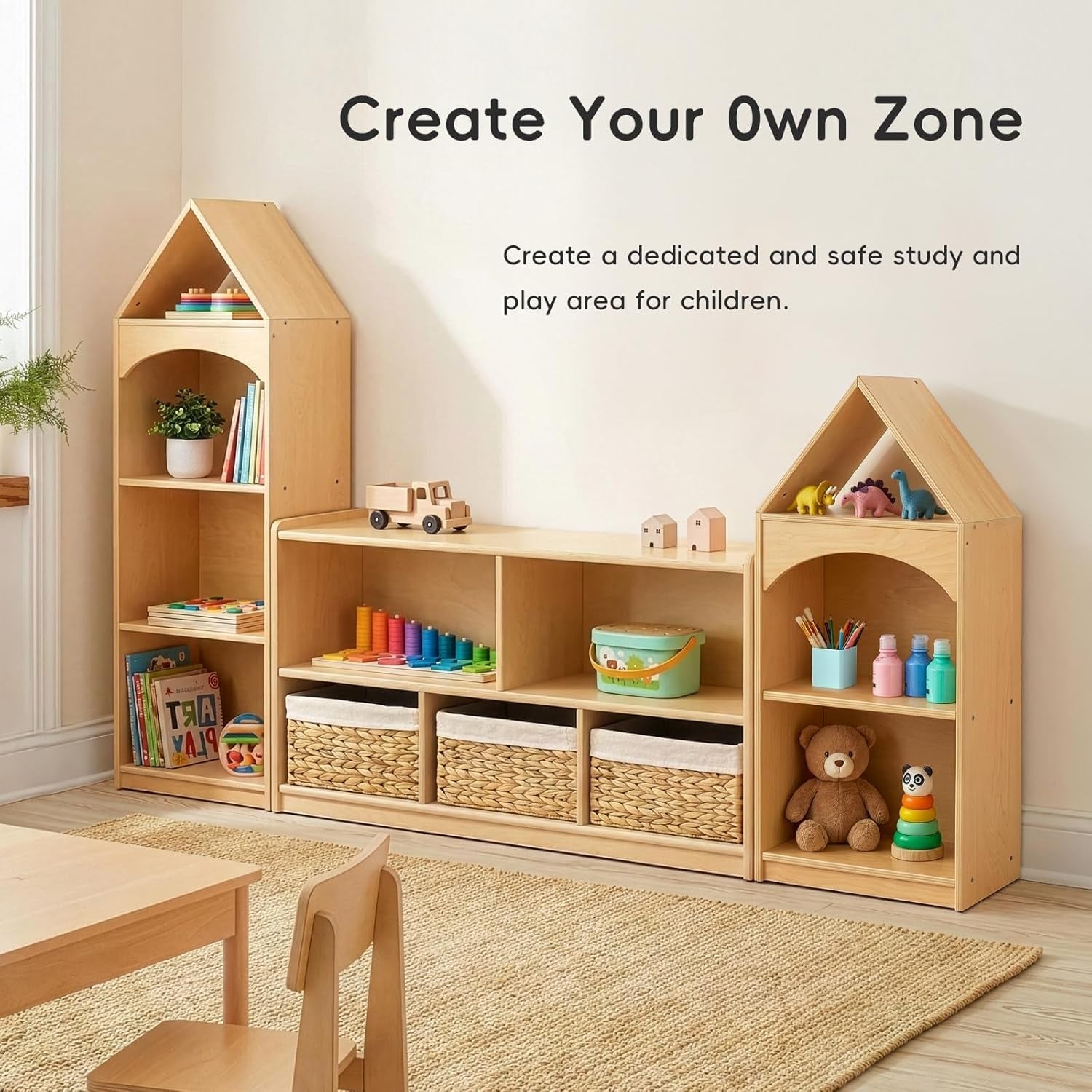Montessori 3 Tier Wooden Educational Kids Bookcase