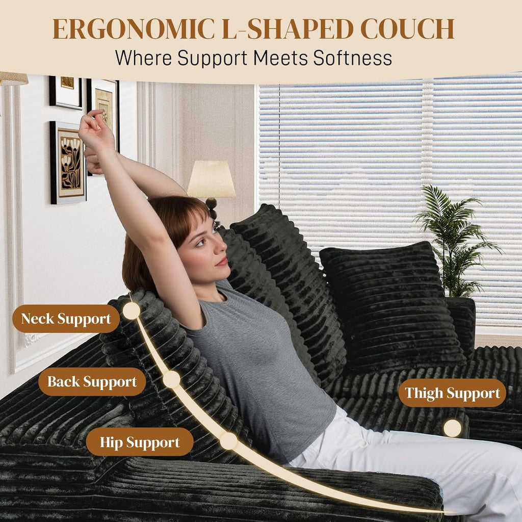 108 Inch Corduroy Left Facing Sectional Sofa Charcoal